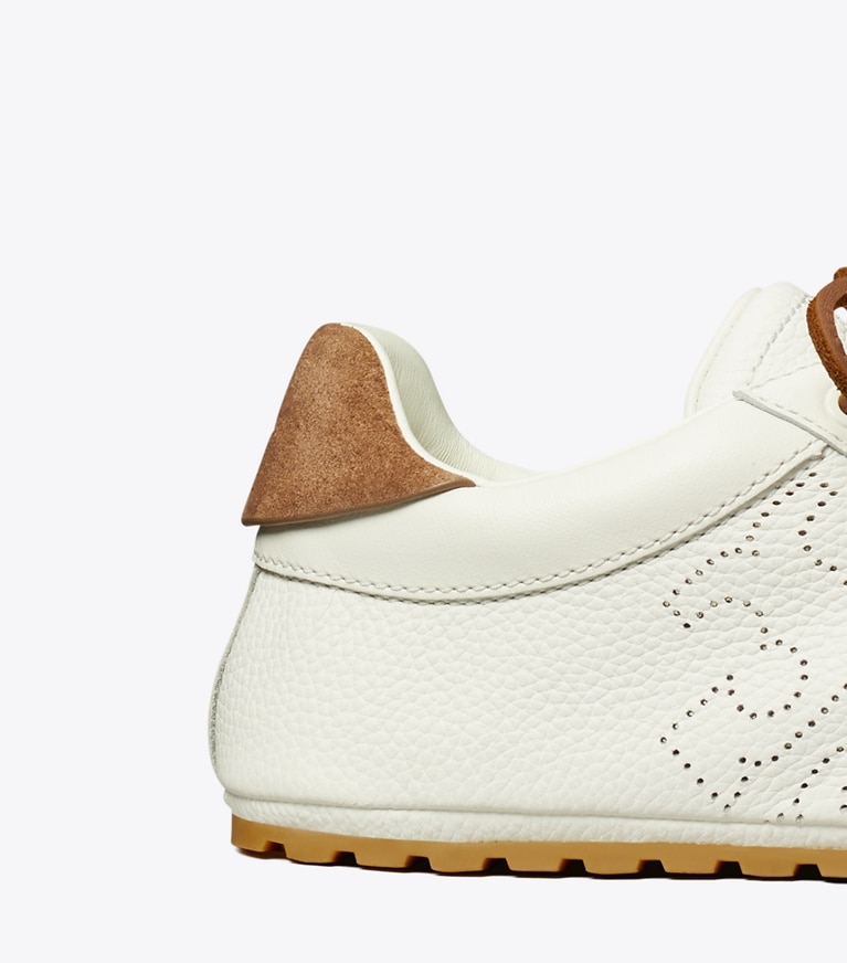 Tory Burch designer sneakers Field Sneaker in BLANC / WHITE MOCHA / GINGERBREAD BROWN angle