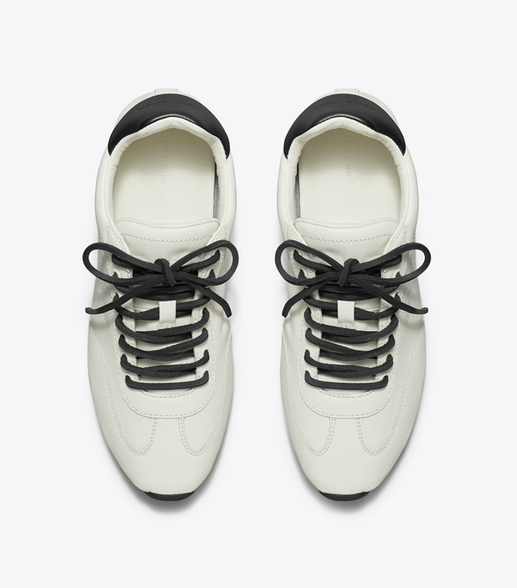 Tory Burch designer sneakers Field Sneaker in BLANC / PERFECT BLACK overhead