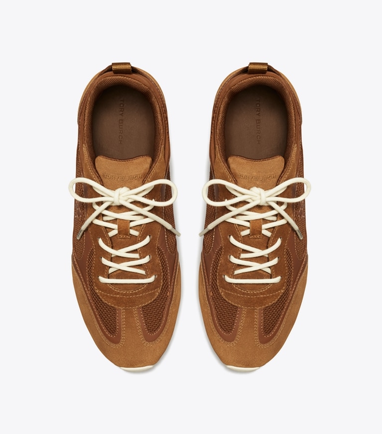 Tory Burch designer sneakers Field Sneaker in COGNAC BROWN overhead
