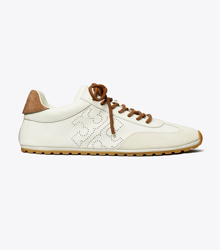 Tory Burch designer sneakers Field Sneaker in BLANC / WHITE MOCHA / GINGERBREAD BROWN angle