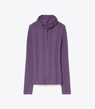 Tory Burch designer sweaters Fine Rib Front-Tie Sweater in Violet front