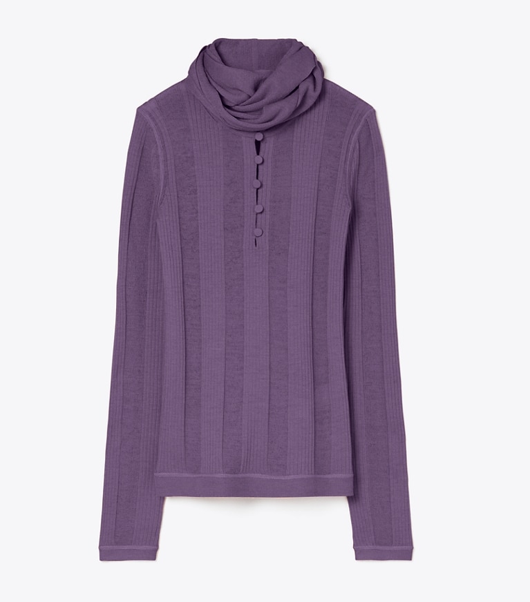 Tory Burch designer sweaters Fine Rib Front-Tie Sweater in Violet front