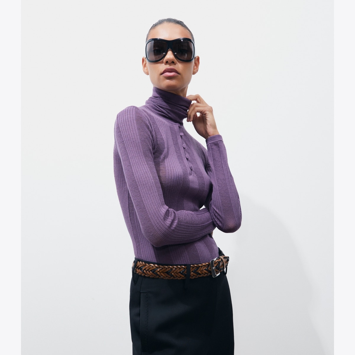 FINE RIB FRONT-TIE SWEATER - thumbnail 2