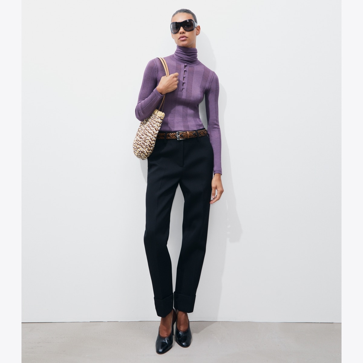 FINE RIB FRONT-TIE SWEATER - thumbnail 3