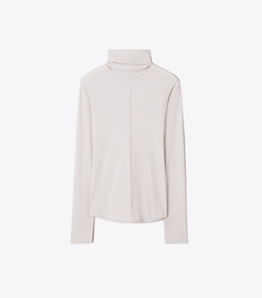 Tory Burch designer tops Fine Rib Turtleneck in Gray Green front