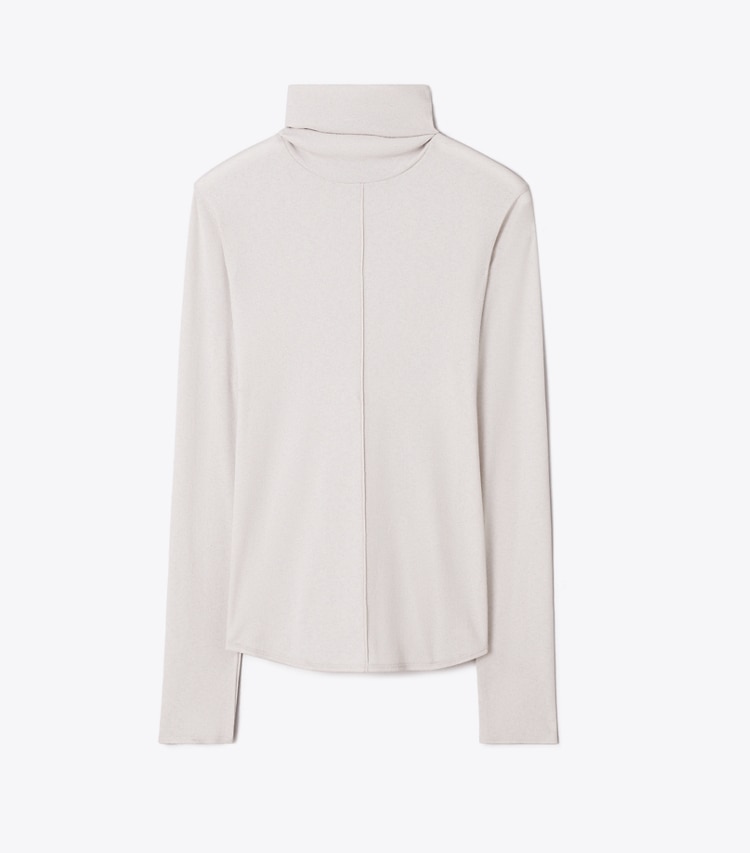 Tory Burch designer tops Fine Rib Turtleneck in Gray Green front