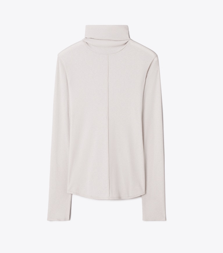 Tory Burch designer tops Fine Rib Turtleneck in Gray Green front