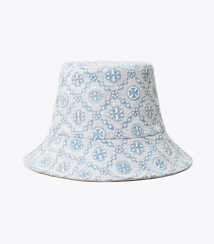 Tory Burch designer mützen Fischerhut aus Denim mit T-Monogramm in Blue T Monogram front