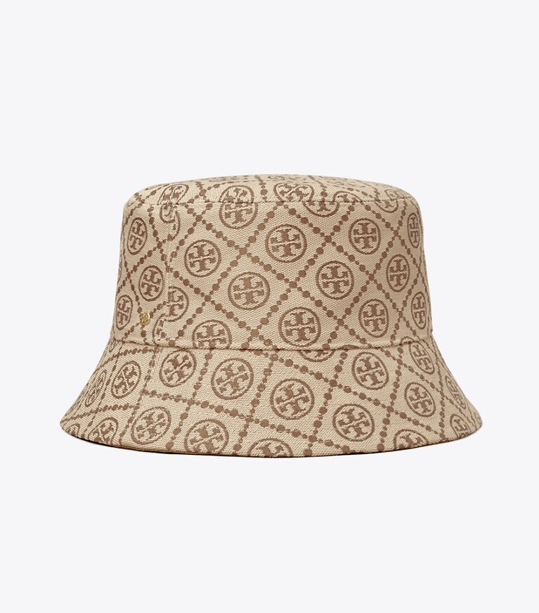 Tory Burch designer mützen Fischerhut aus Jacquard mit kurzer Krempe und T-Monogramm in Hazel front