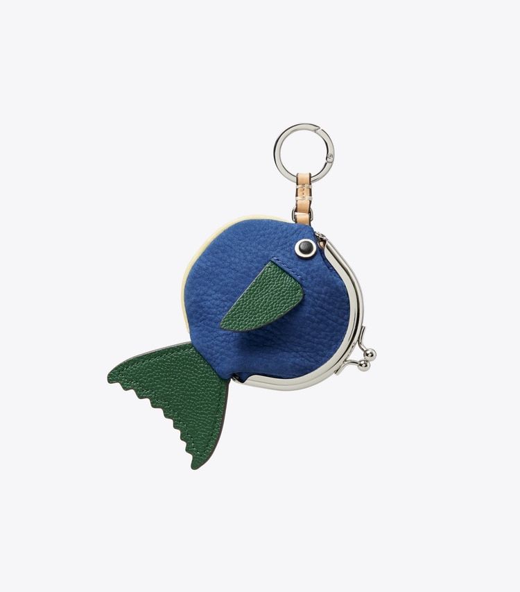 Tory Burch designer bag charms & key rings Fish Coin Purse in Bright Blue front