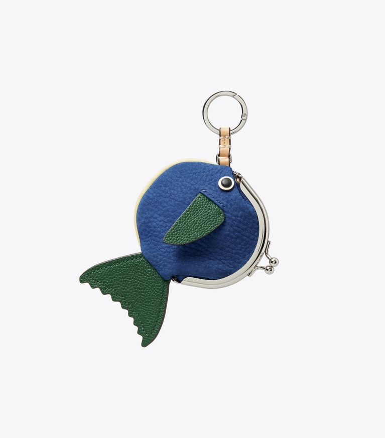 Tory Burch designer bag charms & key rings Fish Coin Purse in Bright Blue front