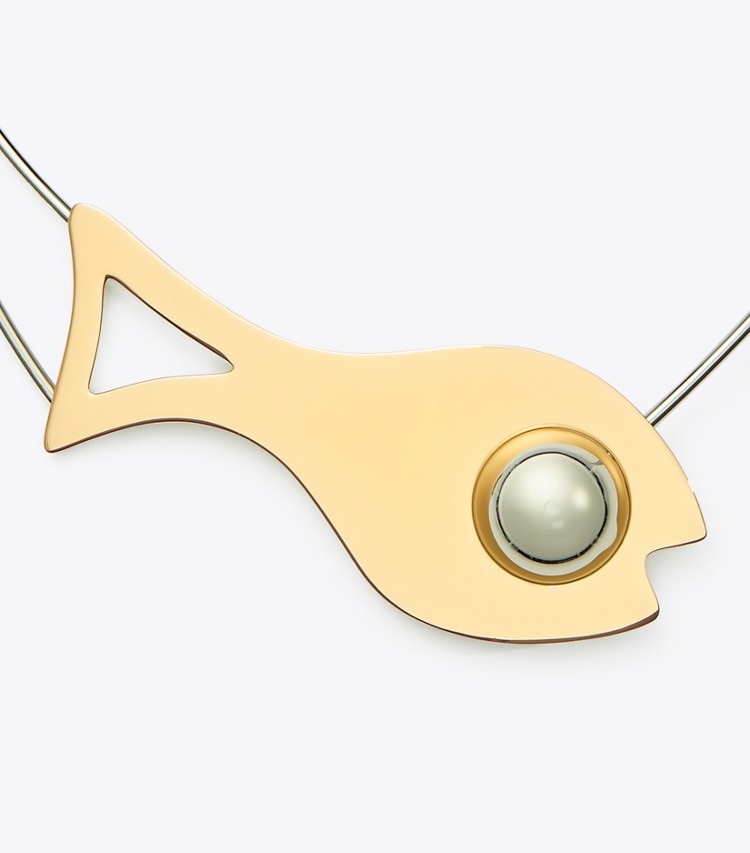 Tory Burch designer necklaces Fish Collar Necklace in Brass / Silver detail