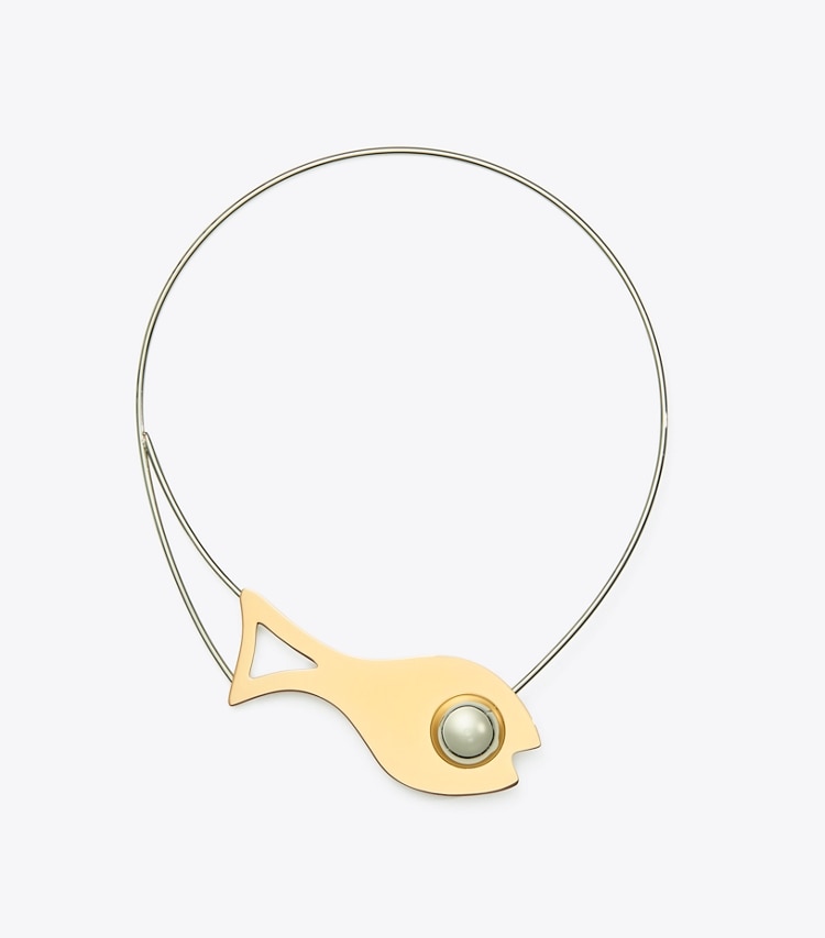Tory Burch designer necklaces Fish Collar Necklace in Brass / Silver front