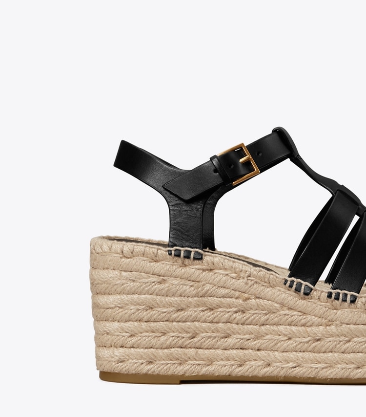 Tory Burch designer espadrilles Fisherman Espadrille Wedge in PERFECT BLACK detail