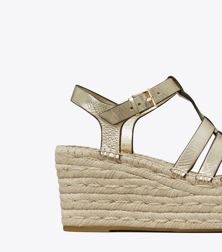 Tory Burch designer espadrilles Fisherman Espadrille Wedge in Spark Gold detail