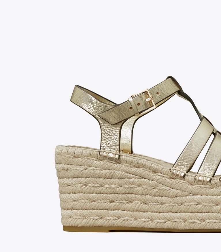 Tory Burch designer espadrilles Fisherman Espadrille Wedge in Spark Gold angle