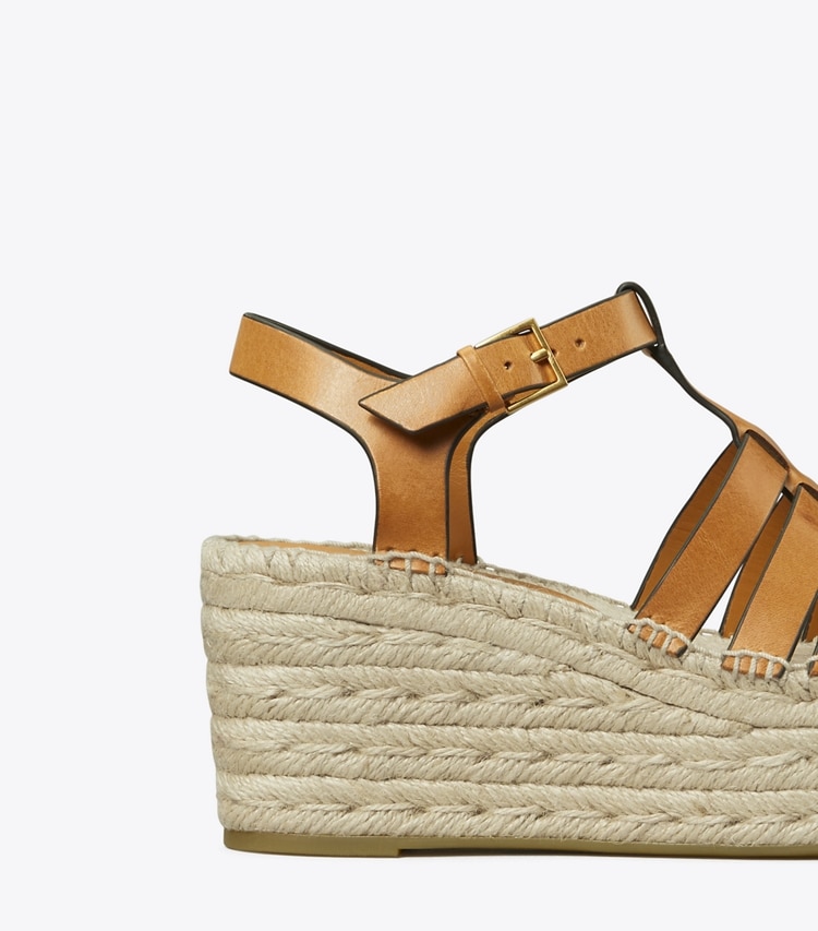 Tory Burch designer espadrilles Fisherman Espadrille Wedge in Toasted Soufflé detail