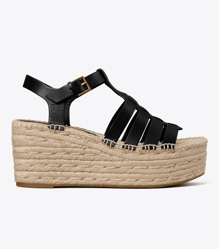 Tory Burch designer espadrilles Fisherman Espadrille Wedge in PERFECT BLACK angle