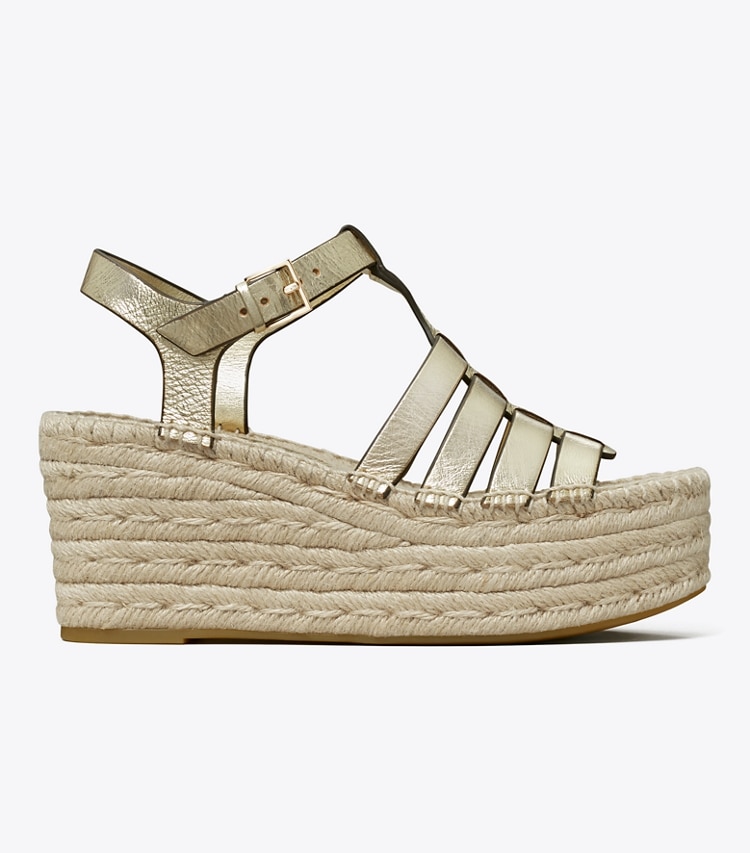 Tory Burch designer espadrilles Fisherman Espadrille Wedge in Spark Gold side