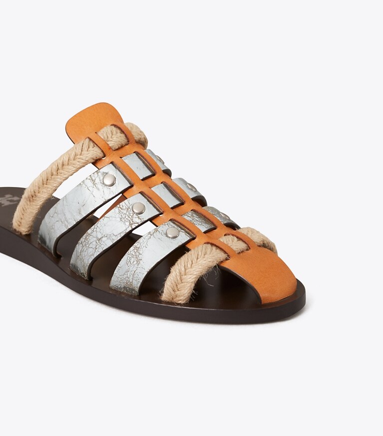 Tory Burch designer サンダル フィッシャーマン ミュールサンダル in Brandy / Silver  angle