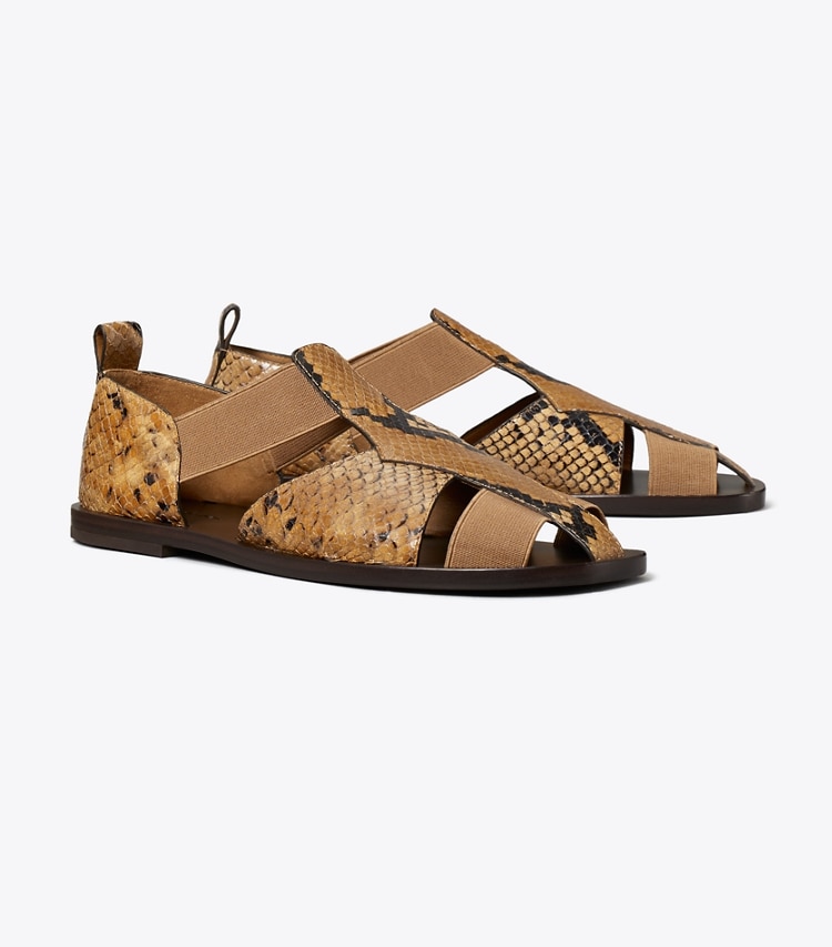 Tory Burch designer sandals Fisherman Sandal in BROWN ROCCIA angle