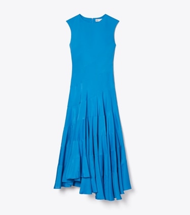 Tory Burch designer dresses Flared Cotton Silk Dress in Bay Blue front