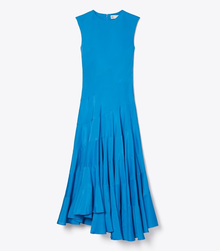 Tory Burch designer dresses Flared Cotton Silk Dress in Bay Blue front