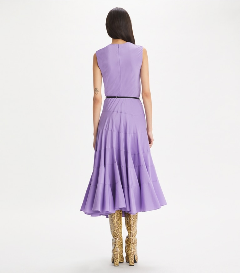 Tory Burch designer dresses Flared Cotton Silk Dress in Purple Thistle front