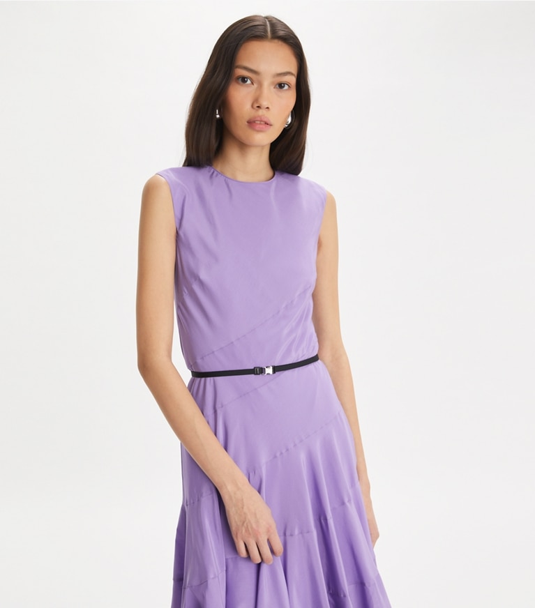 Tory Burch designer dresses Flared Cotton Silk Dress in Purple Thistle front