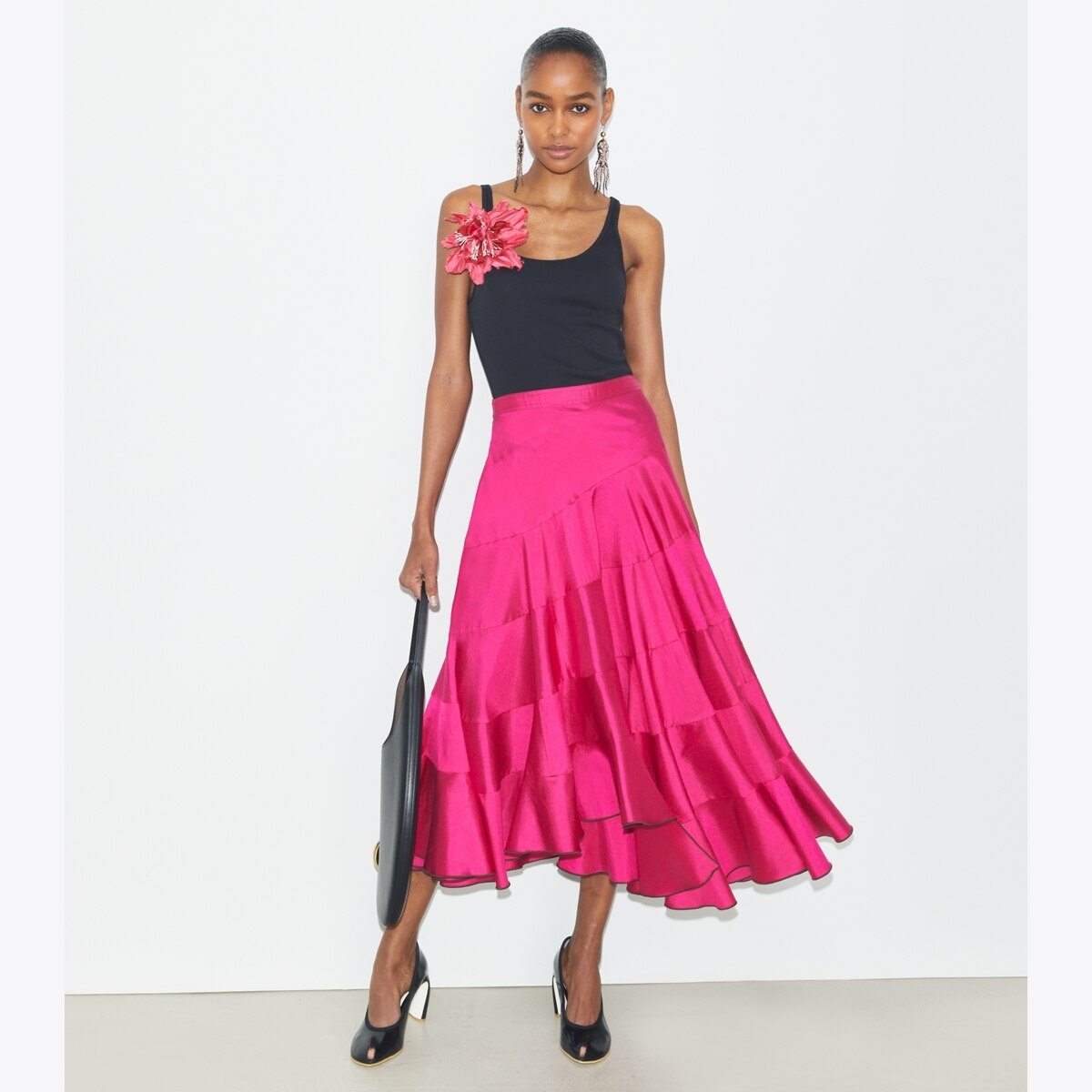 Flared Cotton Silk Skirt: Women's Designer Bottoms | Tory Burch
