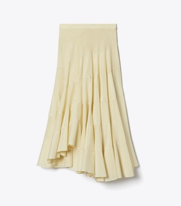 Tory Burch designer bottoms Flared Cotton Silk Skirt in Pale Almond front