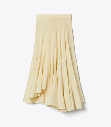 Tory Burch designer bottoms Flared Cotton Silk Skirt in Pale Almond front