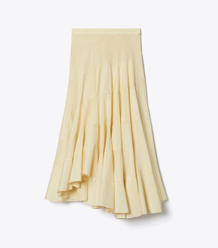 Tory Burch designer bottoms Flared Cotton Silk Skirt in Pale Almond front