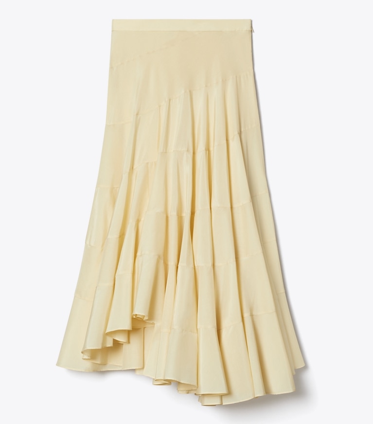 Tory Burch designer bottoms Flared Cotton Silk Skirt in Pale Almond front