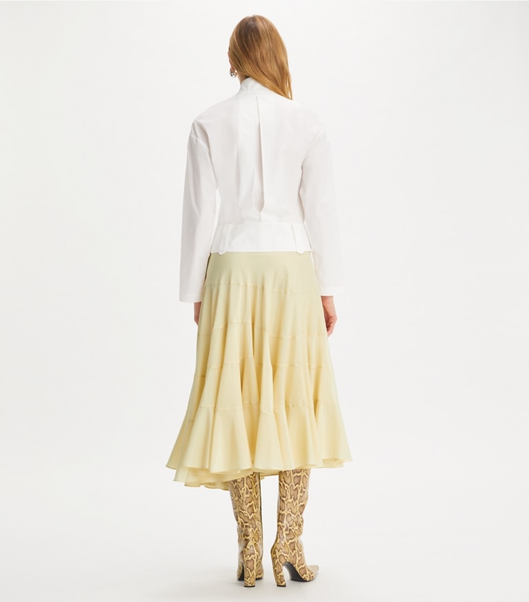 Tory Burch designer bottoms Flared Cotton Silk Skirt in Pale Almond front