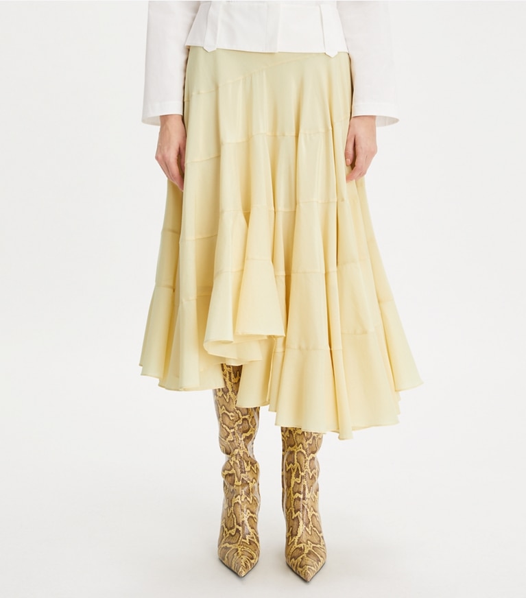 Tory Burch designer bottoms Flared Cotton Silk Skirt in Pale Almond front