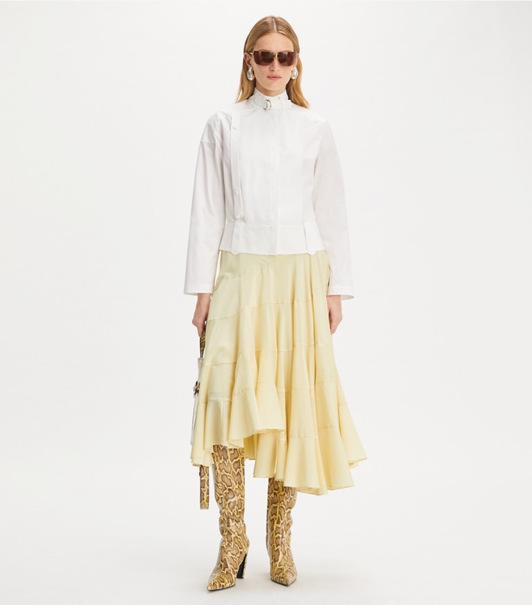 Tory Burch designer bottoms Flared Cotton Silk Skirt in Pale Almond front