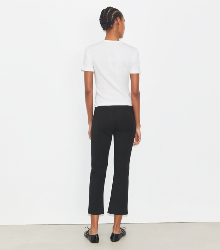 Tory Burch designer bottoms Flared Cropped Compression Pant in Black on model back