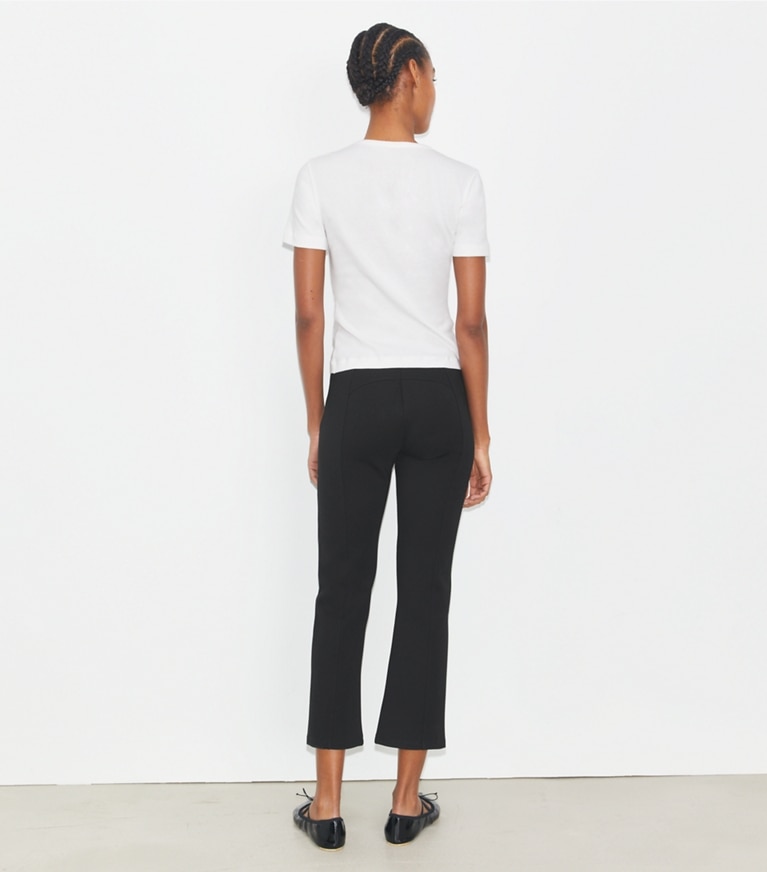 Tory Burch designer bottoms Flared Cropped Compression Pant in Black front