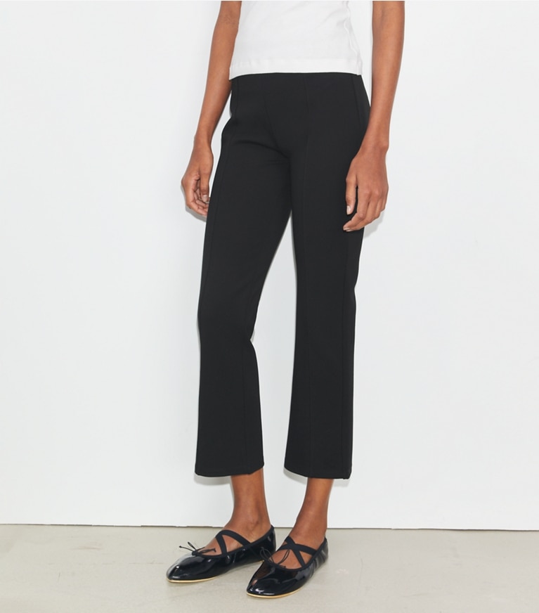 Tory Burch designer bottoms Flared Cropped Compression Pant in Black front