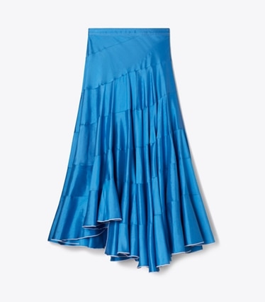 Tory Burch designer bottoms Flared Silk Skirt in Bay Blue front