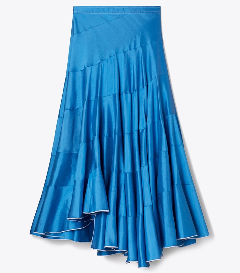 Tory Burch designer bottoms Flared Silk Skirt in Bay Blue front