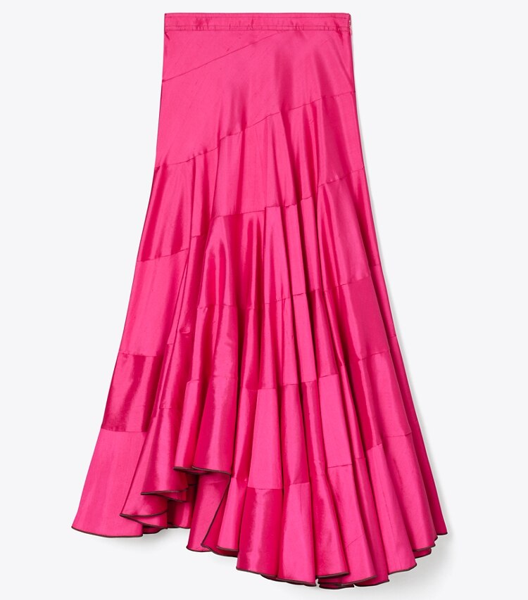 Tory Burch designer bottoms Flared Silk Skirt in Bold Pink front