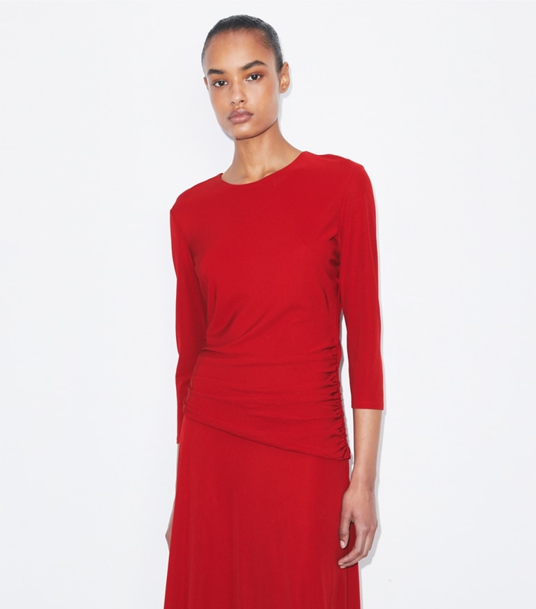 Tory Burch designer dresses Flared Viscose Dress in Toucan Red front
