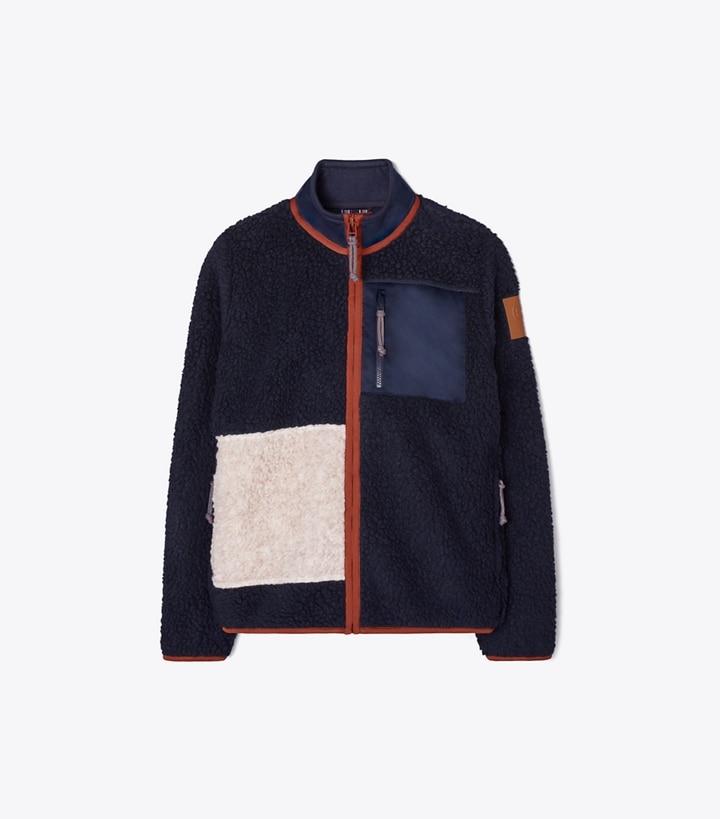 Tory Sport designer coats Fleece Colorblock Jacket in Tory Navy front