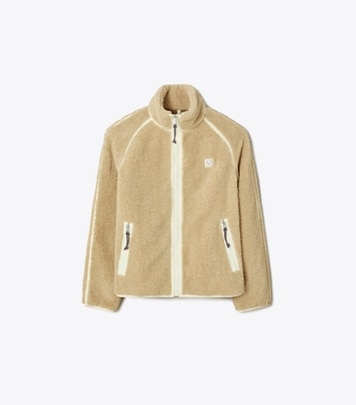 Tory Burch designer coats Fleece Jacket in Oatmeal / Cream front
