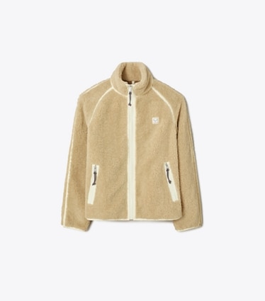 Tory Burch designer coats Fleece Jacket in Oatmeal / Cream front