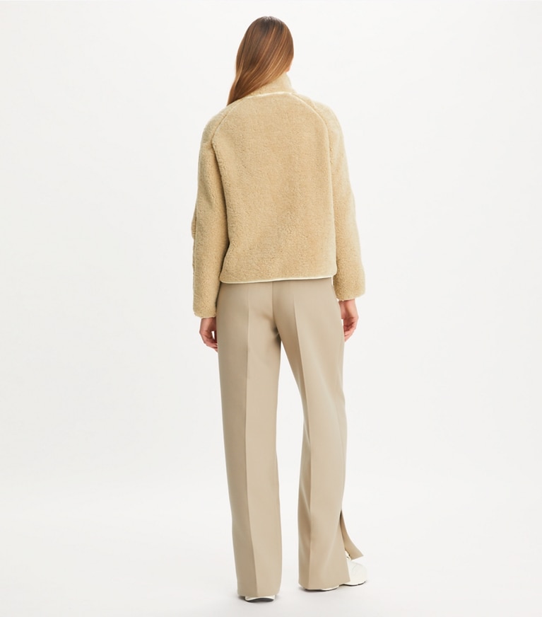 Tory Burch designer coats Fleece Jacket in Oatmeal / Cream front
