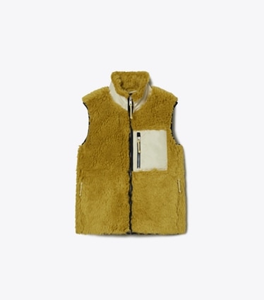 Tory Sport designer coats Fleece Zip Vest in Olive Grove front