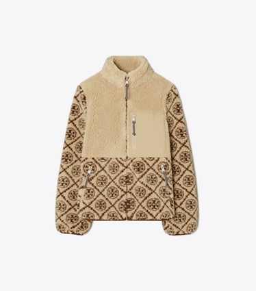 Tory Burch designer mäntel Fleecejacke mit T-Monogramm in Oatmeal front